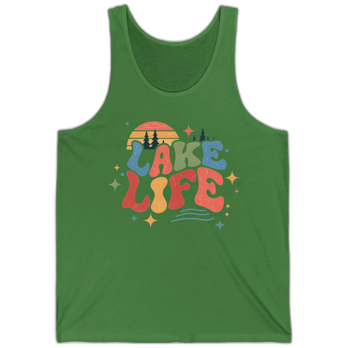 Retro Lake Life Typography Design Tank in Leaf