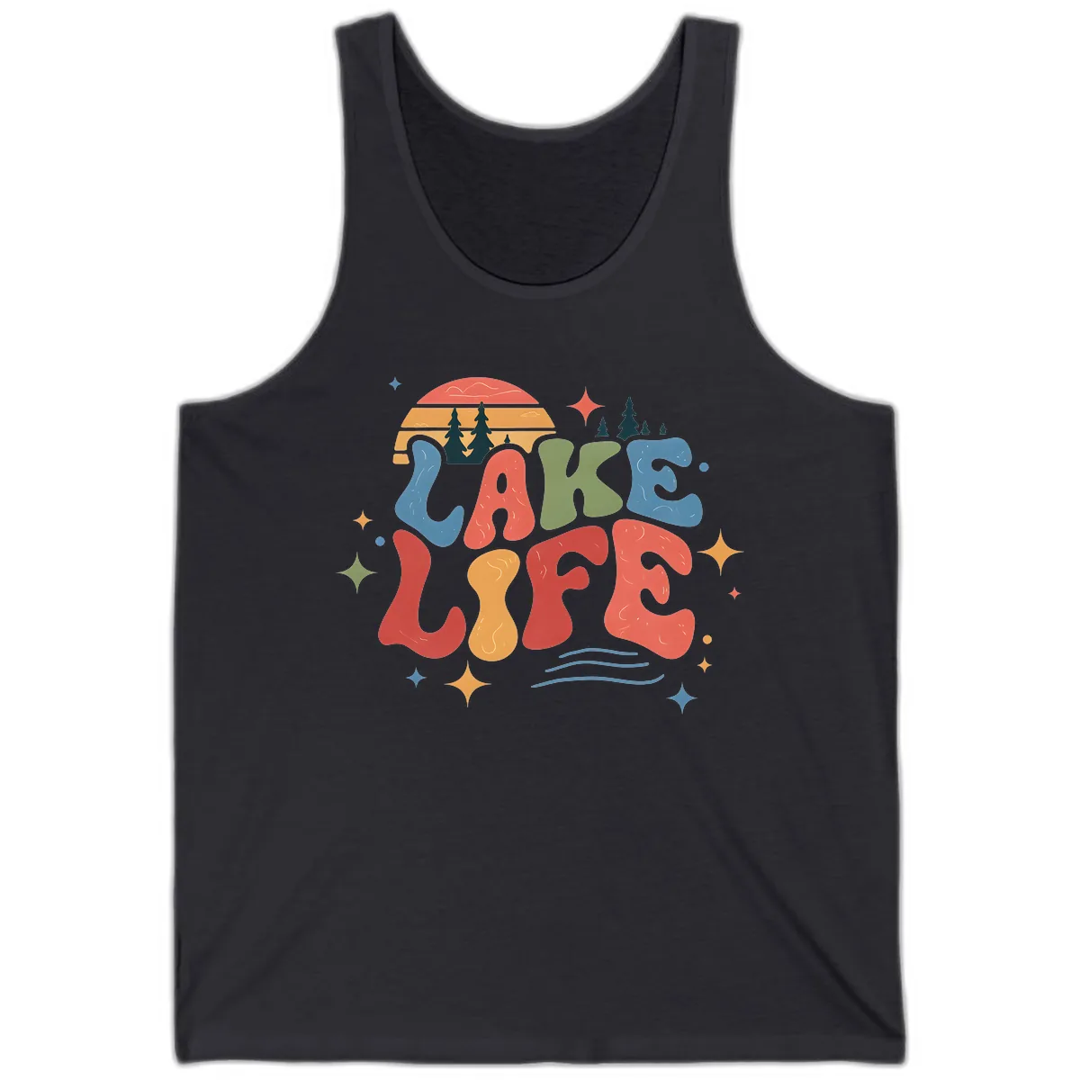 Retro Lake Life Typography Design Tank in Dark Grey