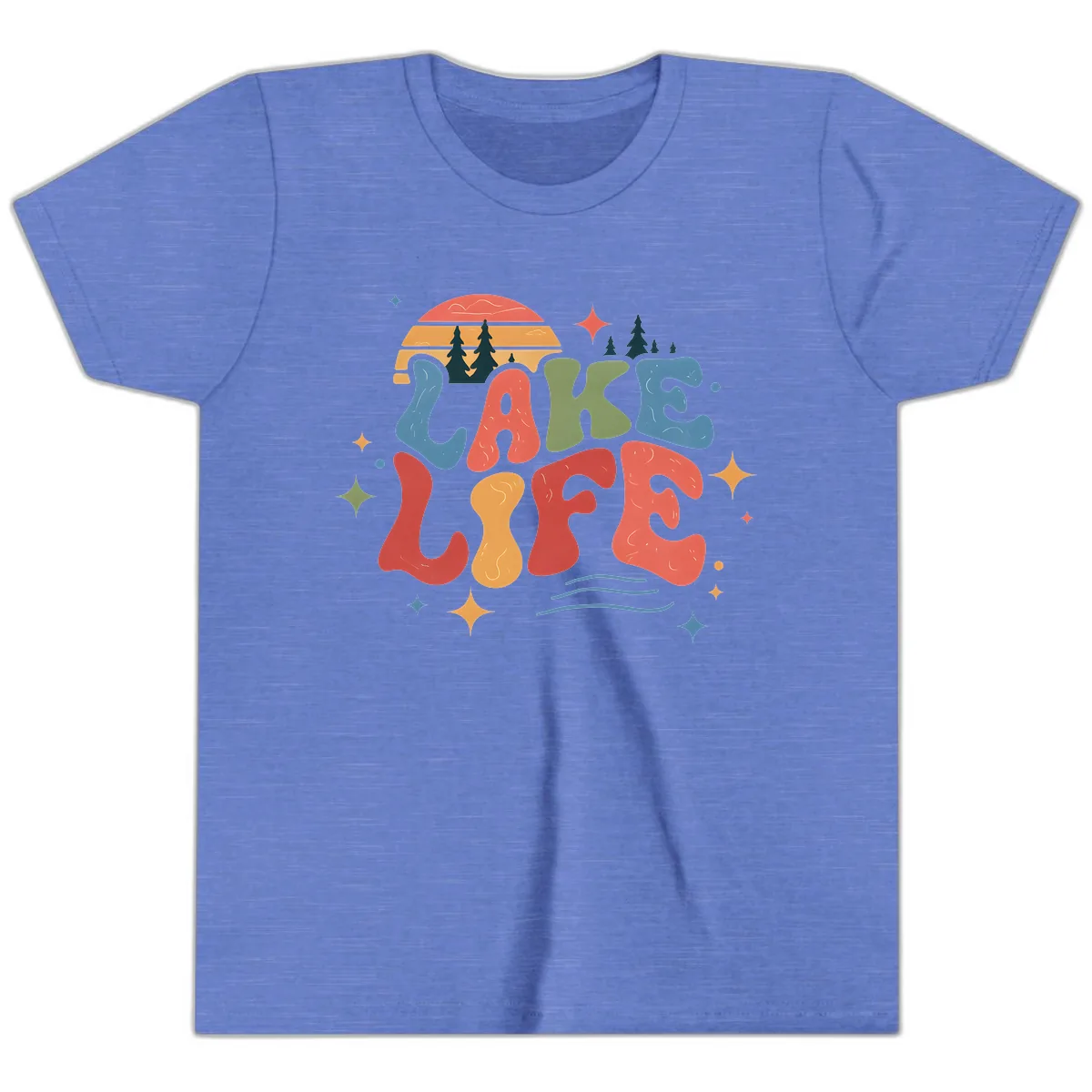 Retro Lake Life Typography Design Youth T-Shirt in Heather Columbia Blue