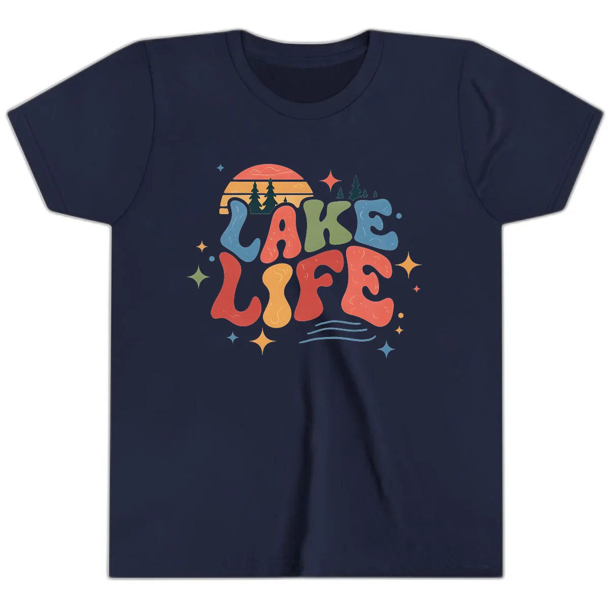 Retro Lake Life Typography Design Youth T-Shirt in Navy
