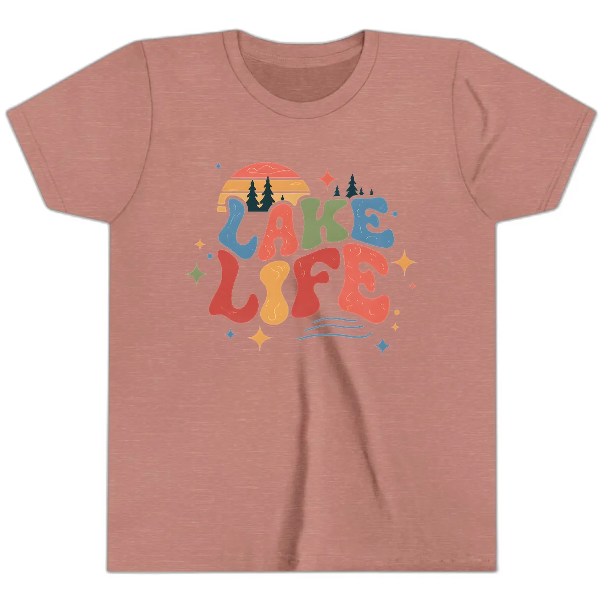 Retro Lake Life Typography Design Youth T-Shirt in Heather Mauve