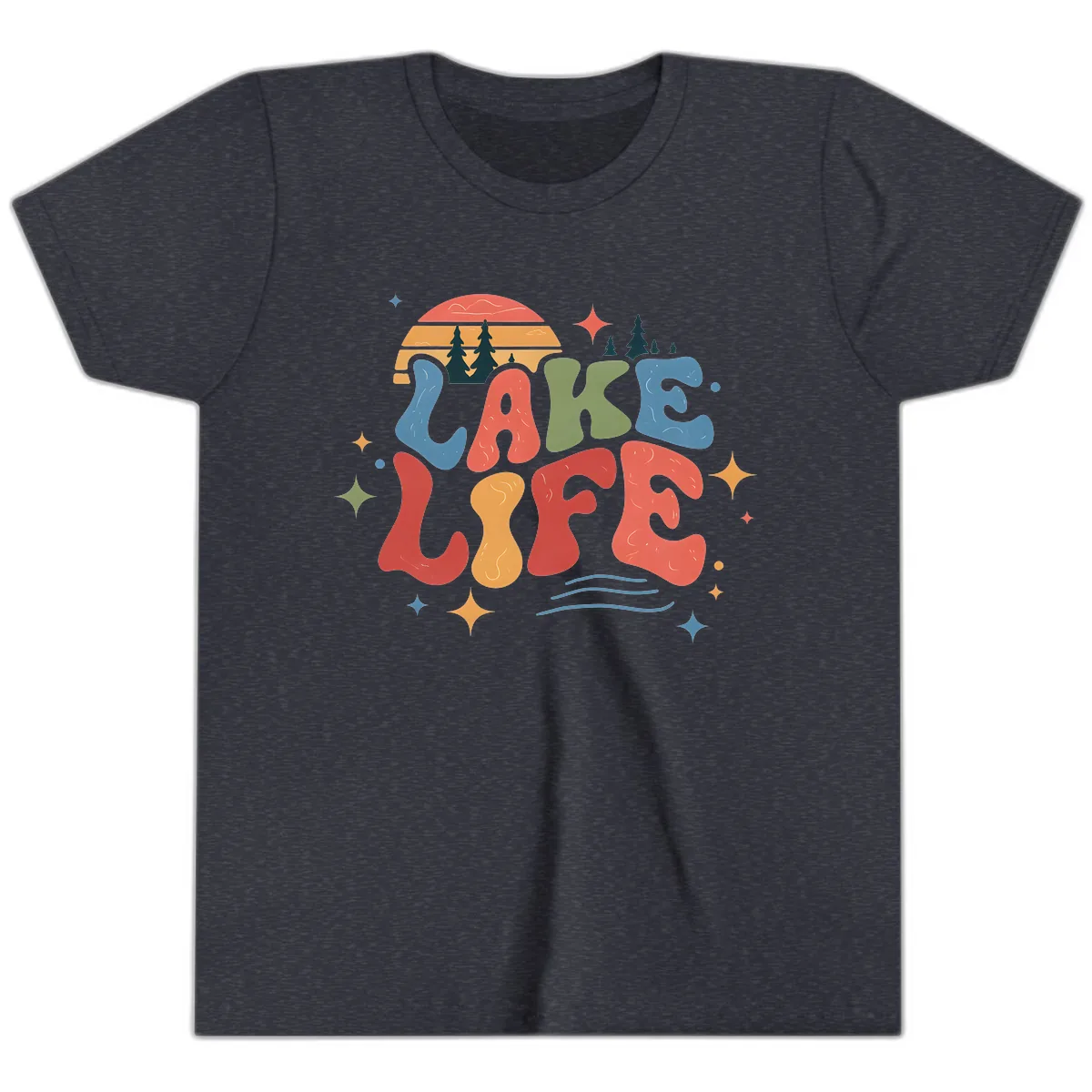 Retro Lake Life Typography Design Youth T-Shirt in Heather Navy
