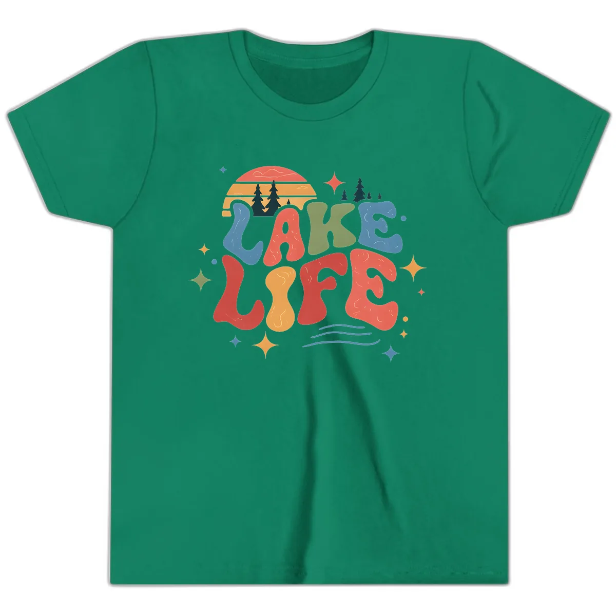 Retro Lake Life Typography Design Youth T-Shirt in Kelly