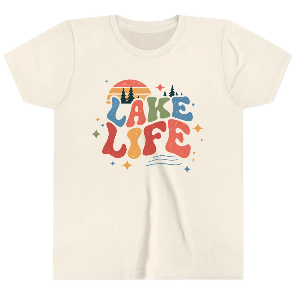 Retro Lake Life Typography Design Youth T-Shirt in Natural
