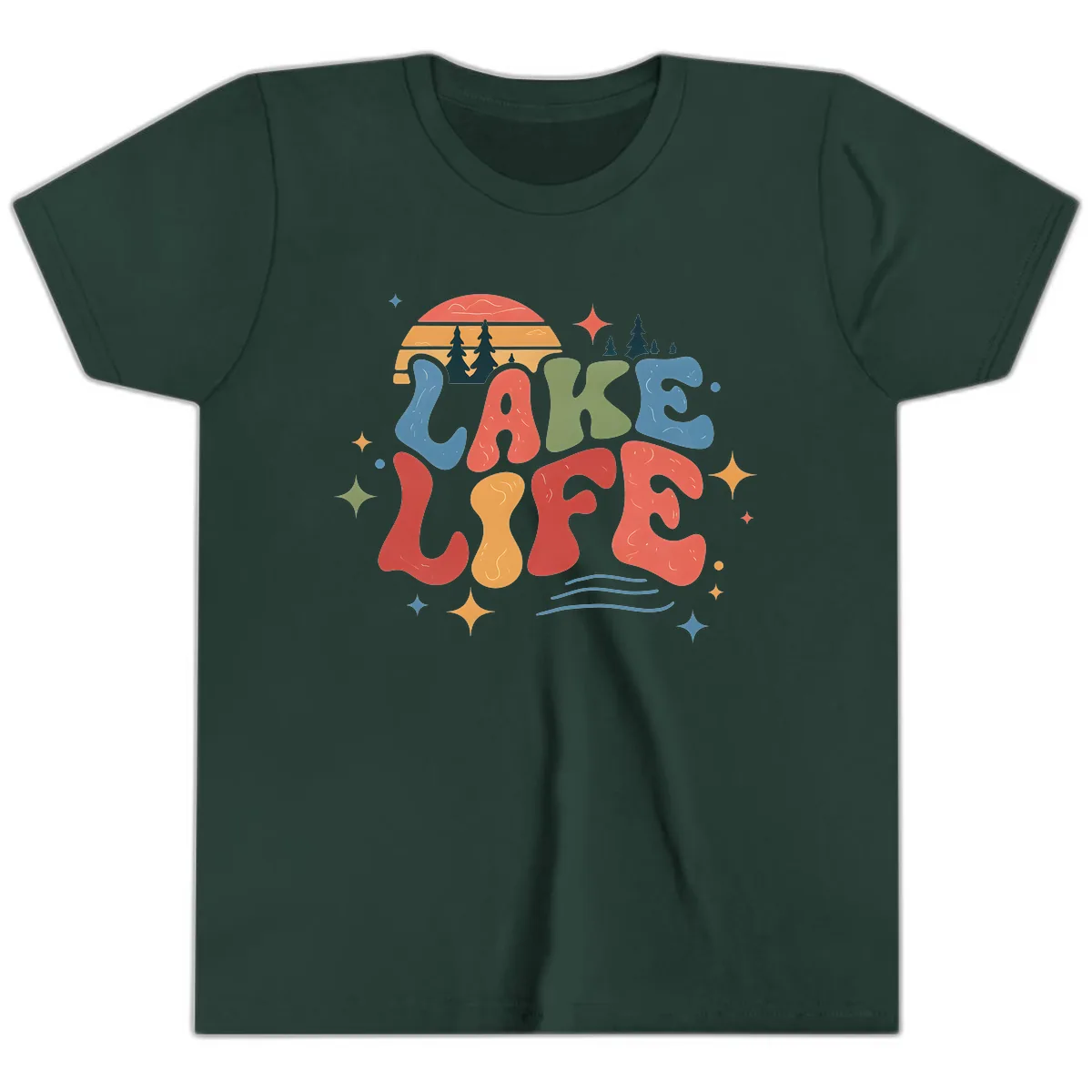 Retro Lake Life Typography Design Youth T-Shirt in Forest
