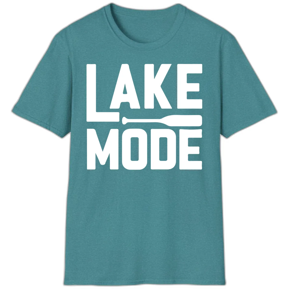 Lake Mode Paddle Design T-Shirt in Heather Galapagos Blue