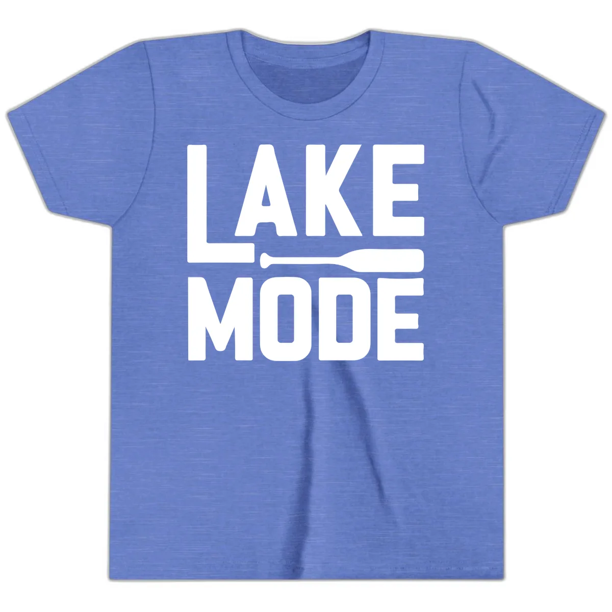 Lake Mode Paddle Design Youth T-Shirt in Heather Columbia Blue