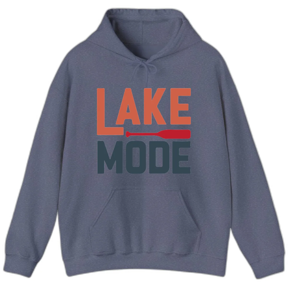Lake Mode Paddle Design Hoodie in Heather Navy