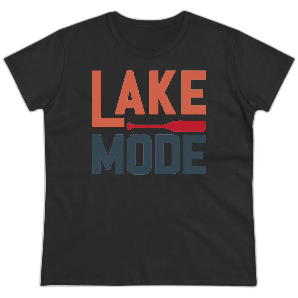 Lake Mode Paddle Design Ladies Tee in Black