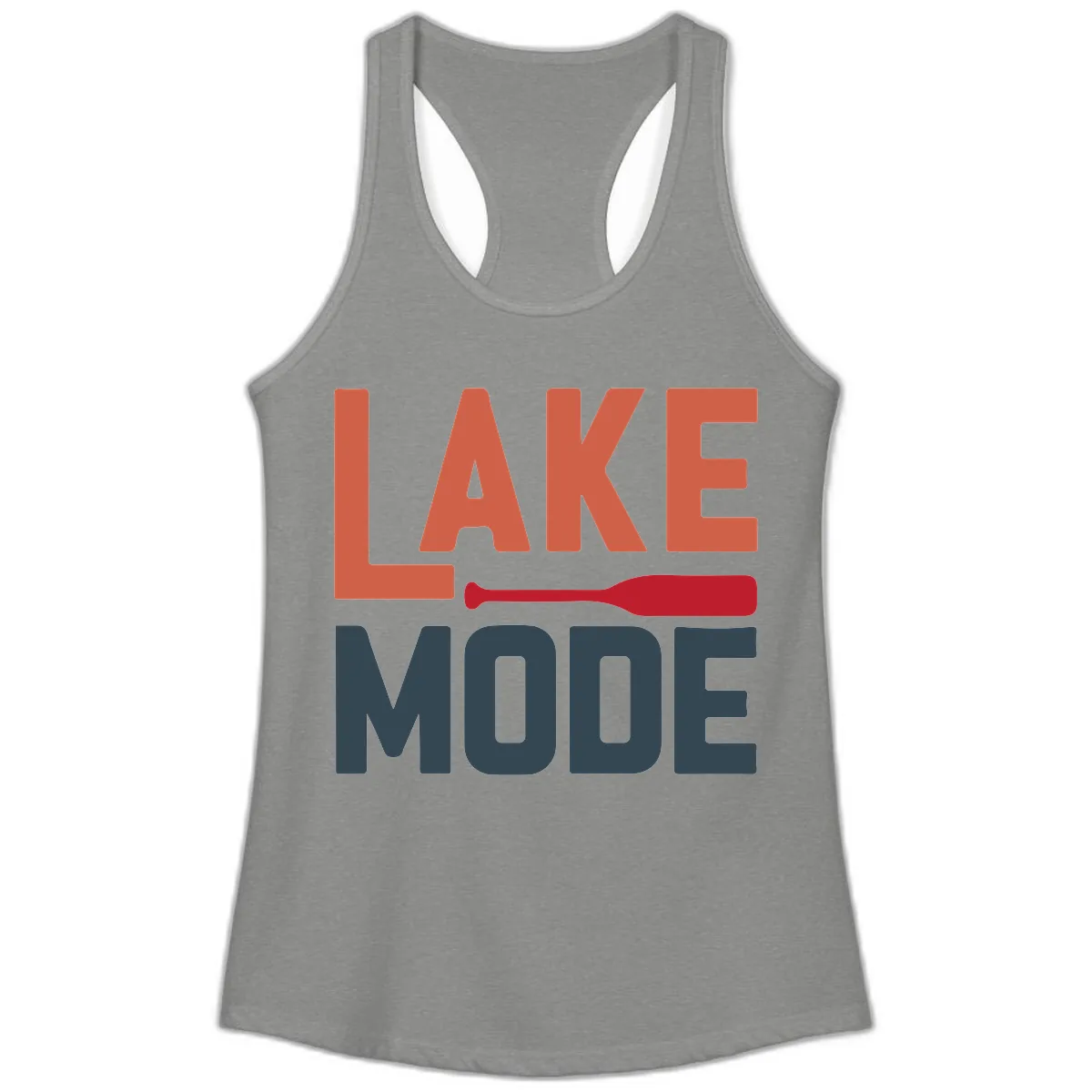 Lake Mode Paddle Design Ladies Tank in Heather Grey