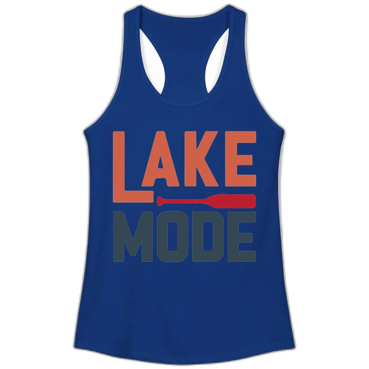 Lake Mode Paddle Design Ladies Tank in Solid Royal