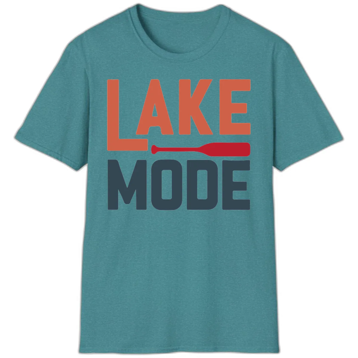 Lake Mode Paddle Design T-Shirt in Heather Galapagos Blue