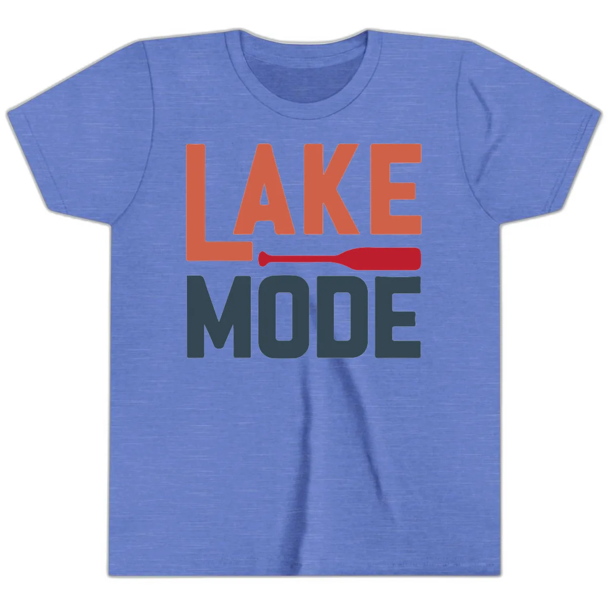 Lake Mode Paddle Design Youth T-Shirt in Heather Columbia Blue