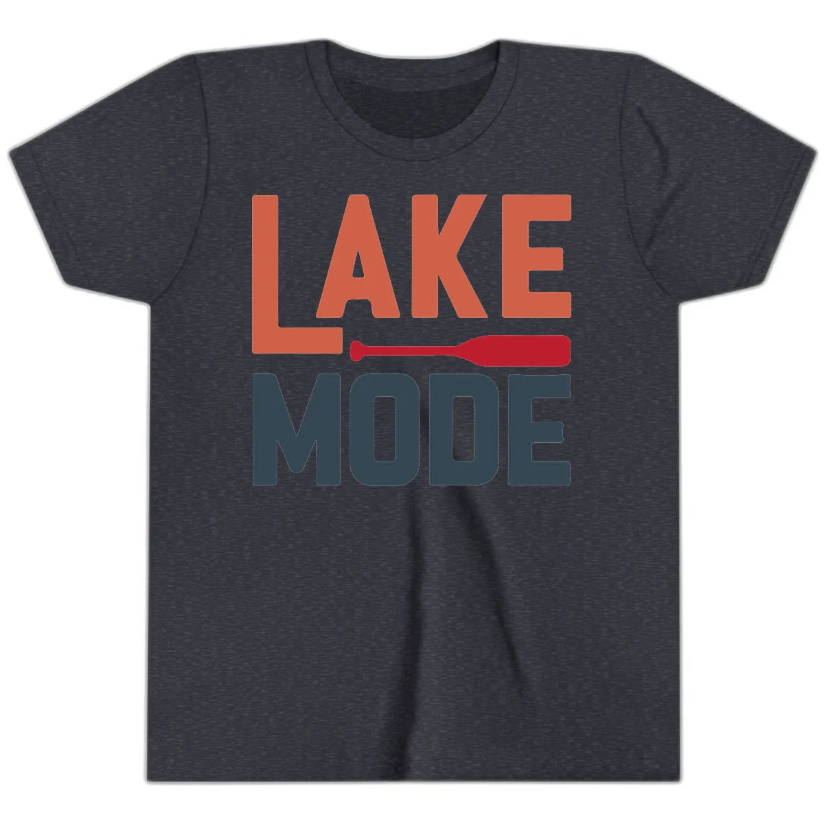Lake Mode Paddle Design Youth T-Shirt in Heather Navy