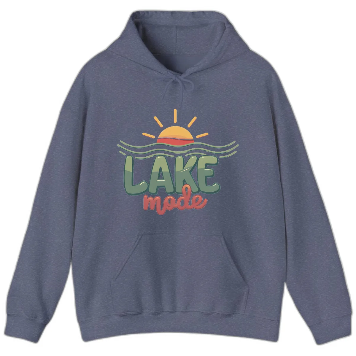 Lake Mode Sun and Waves Hoodie in Heather Navy