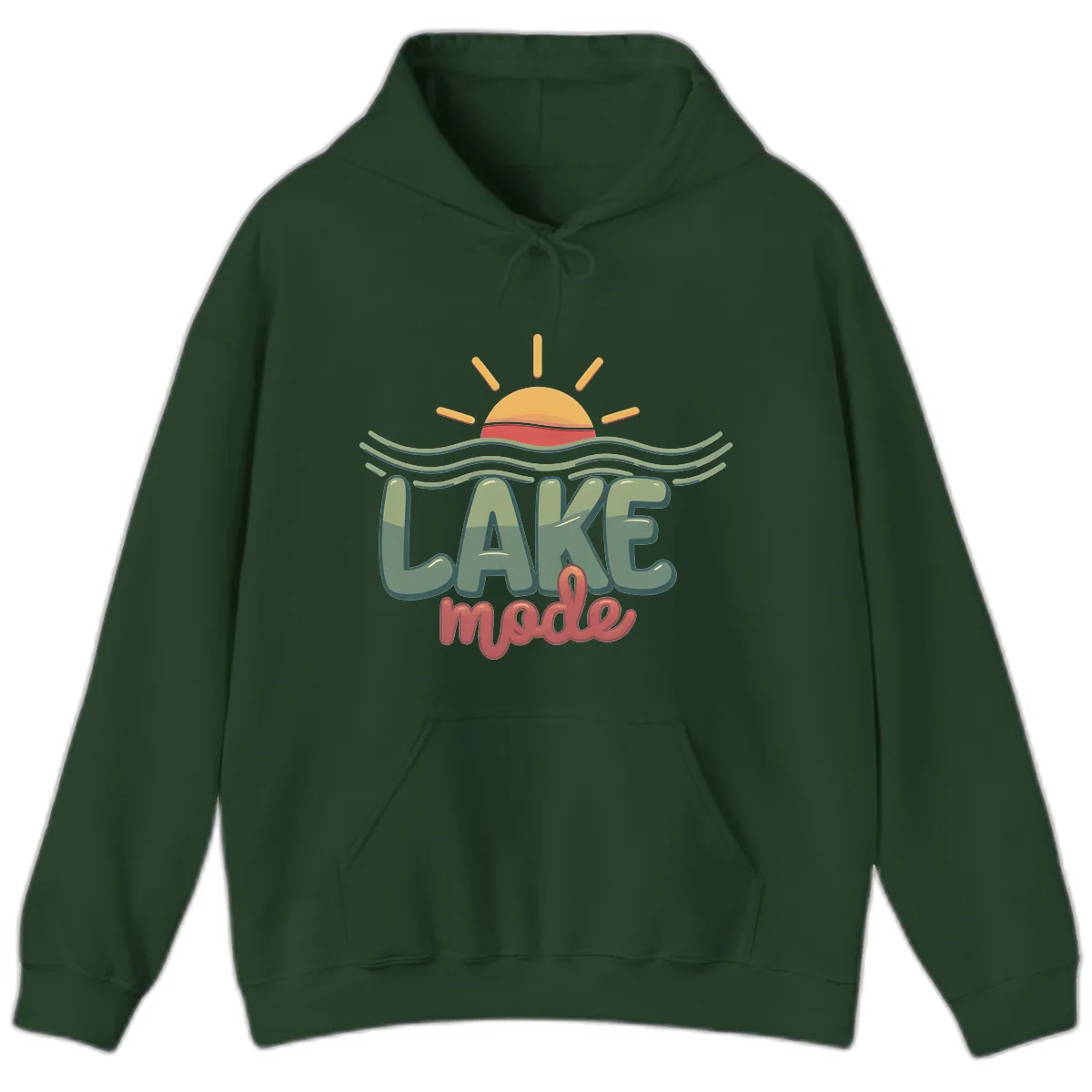 Lake Mode Sun and Waves Hoodie in Forest Green