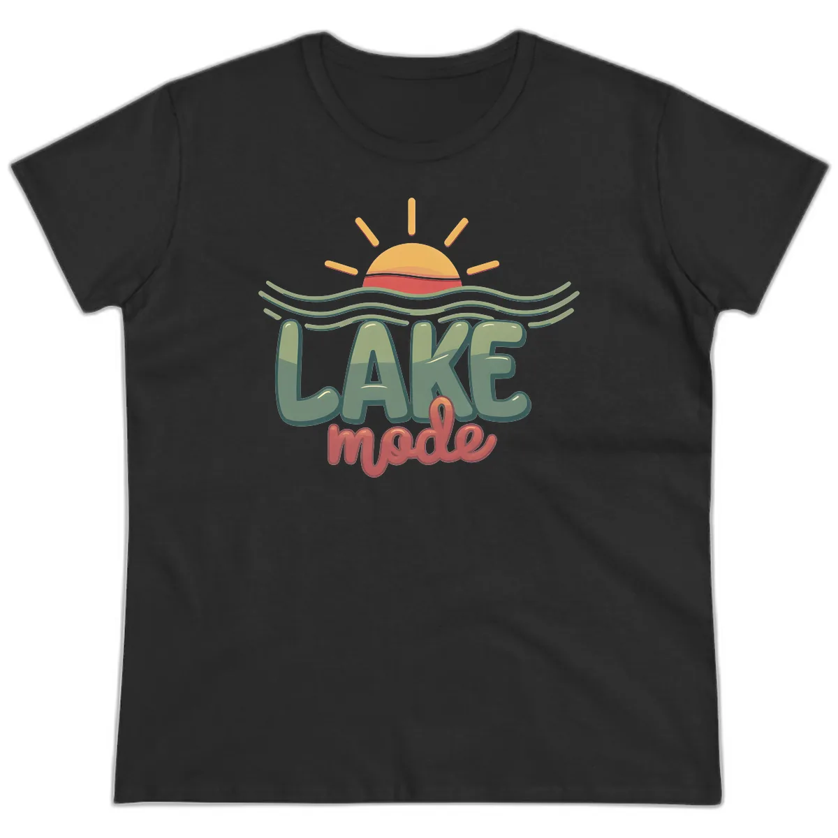 Lake Mode Sun and Waves Ladies Tee in Black