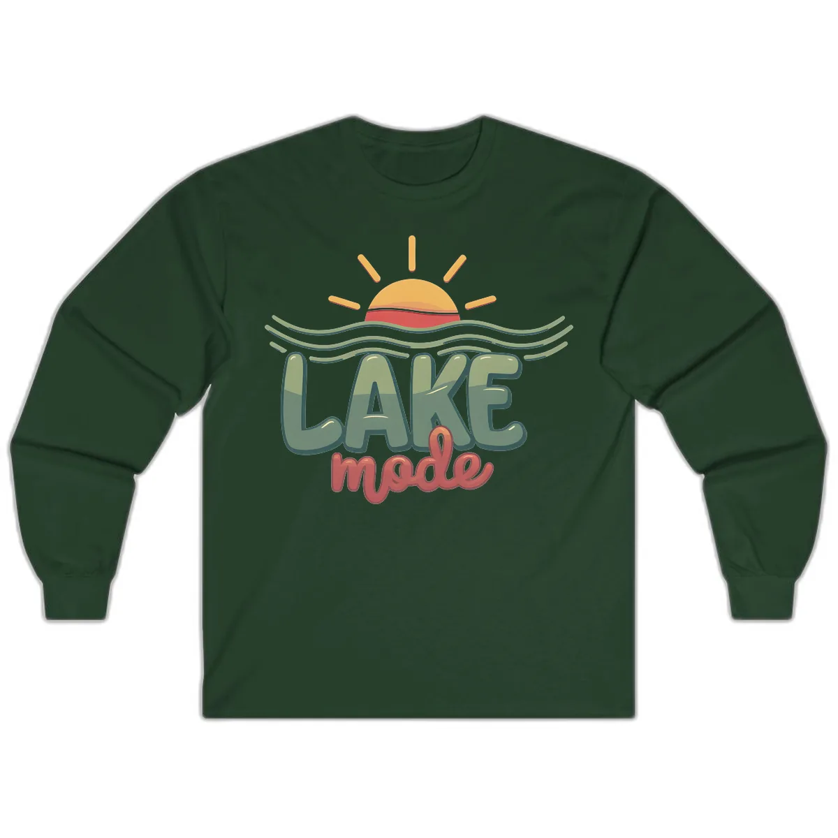 Lake Mode Sun and Waves Long Sleeve in Forest Green