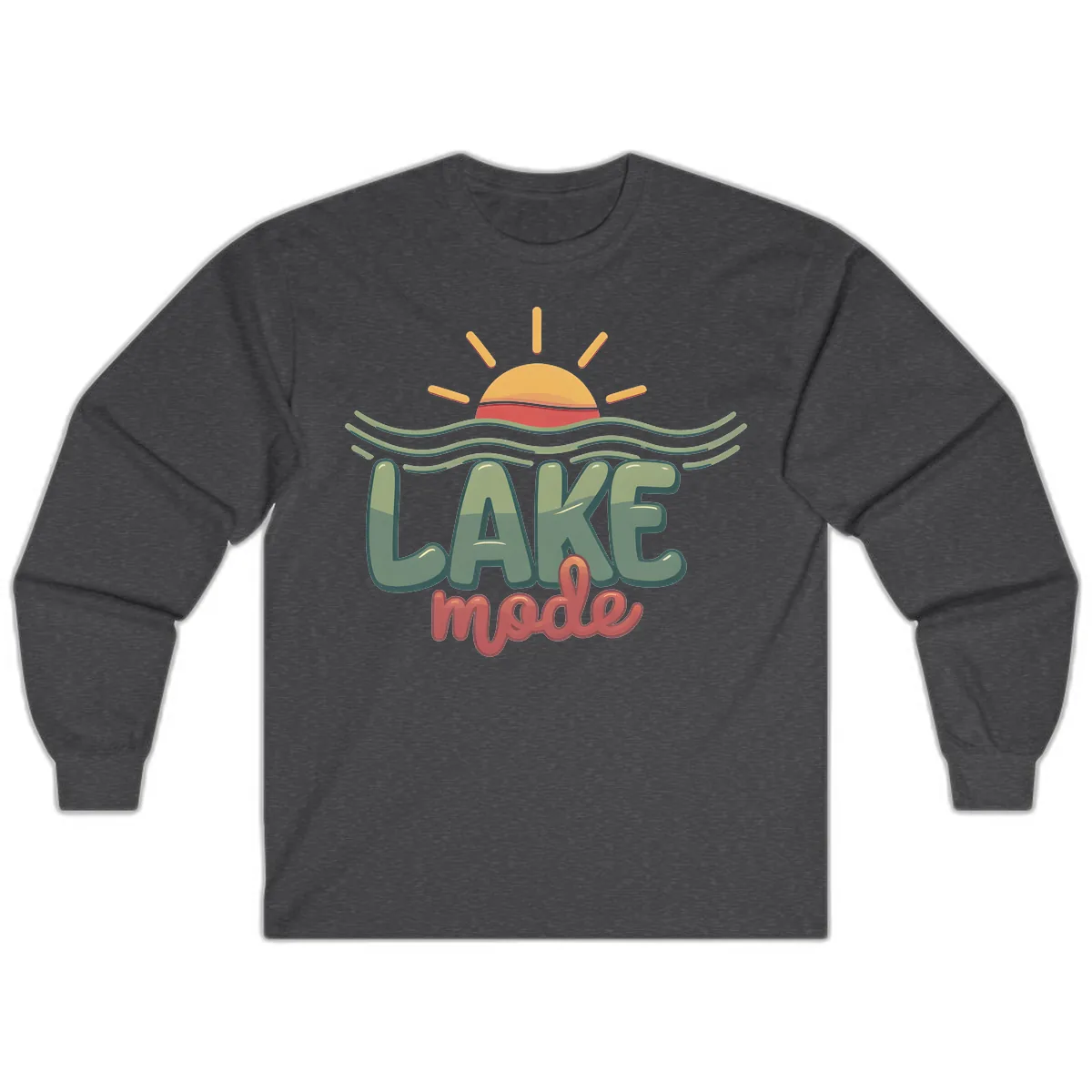Lake Mode Sun and Waves Long Sleeve in Dark Heather