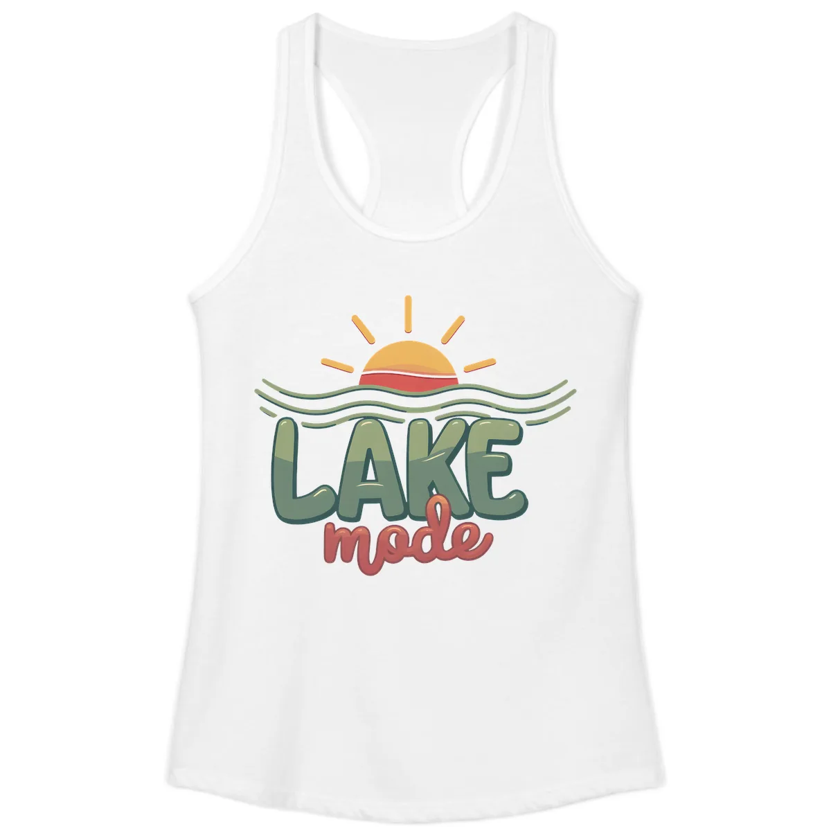 Lake Mode Sun and Waves Ladies Tank in White