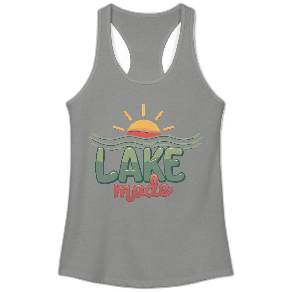 Lake Mode Sun and Waves Ladies Tank in Heather Grey
