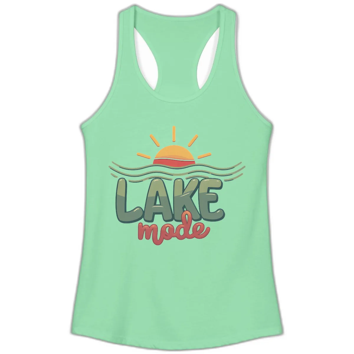 Lake Mode Sun and Waves Ladies Tank in Solid Mint