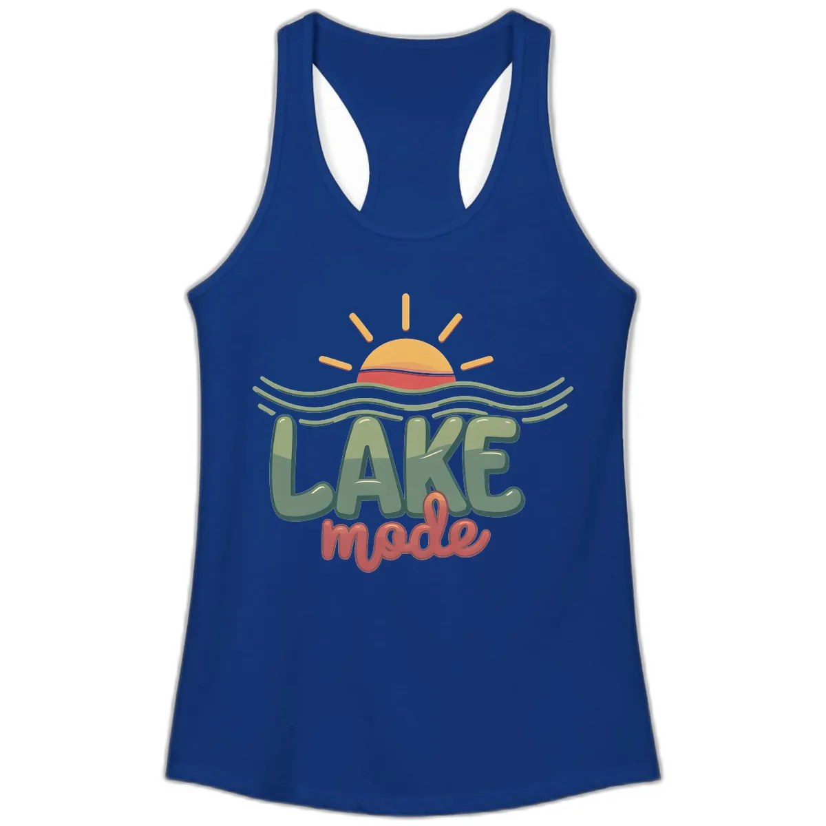 Lake Mode Sun and Waves Ladies Tank in Solid Royal