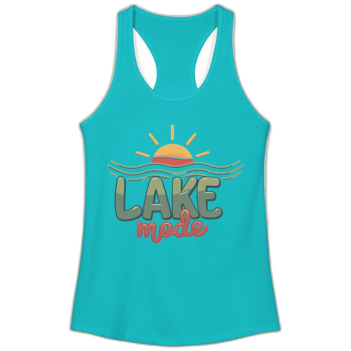 Lake Mode Sun and Waves Ladies Tank in Tahiti Blue
