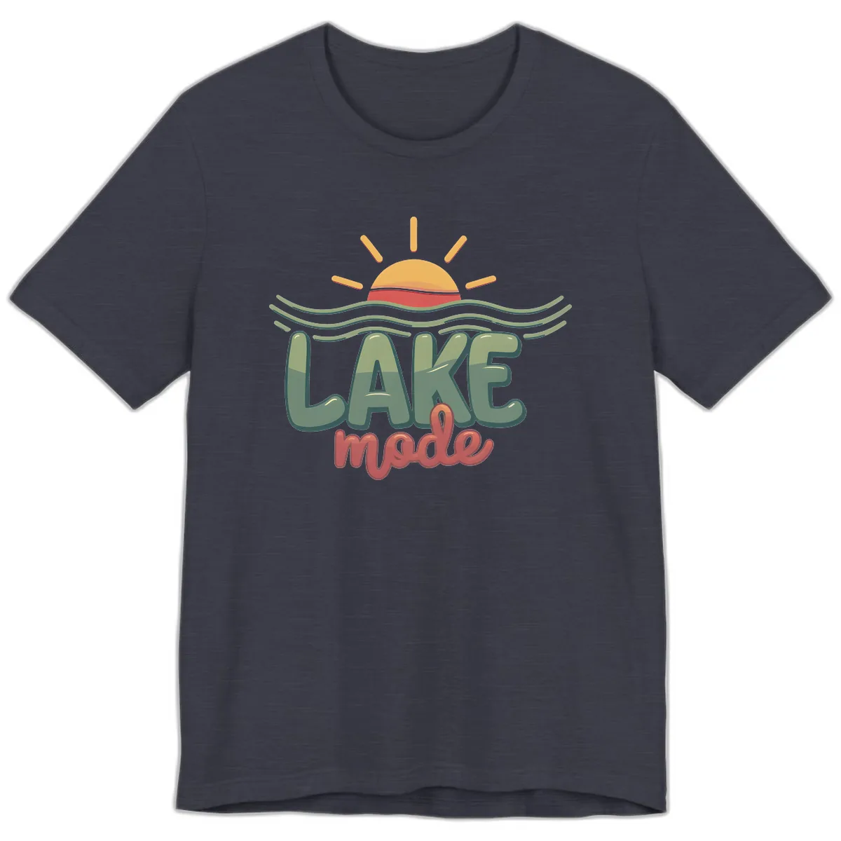 Lake Mode Sun and Waves Premium T-Shirt in Heather Midnight Navy