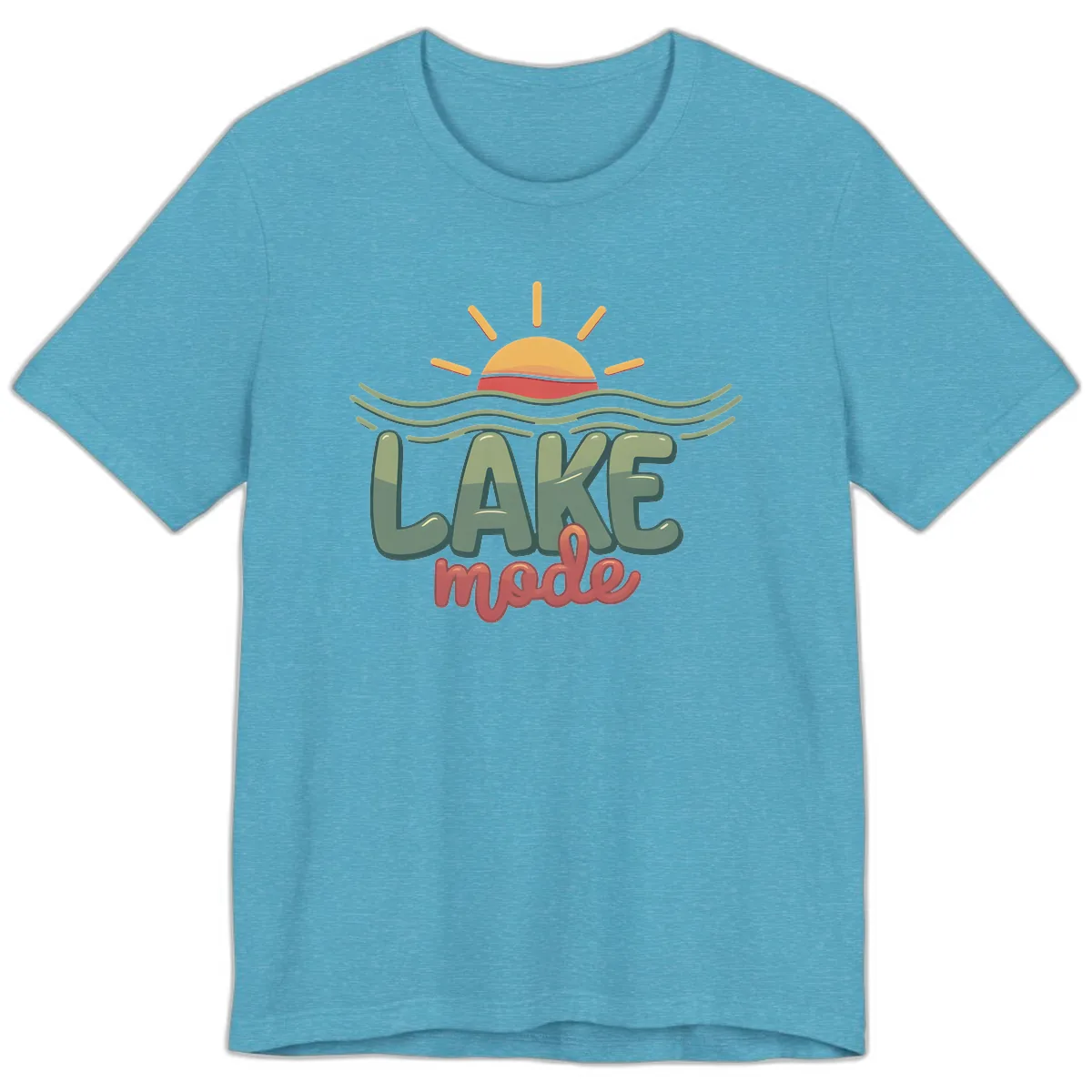 Lake Mode Sun and Waves Premium T-Shirt in Heather Aqua