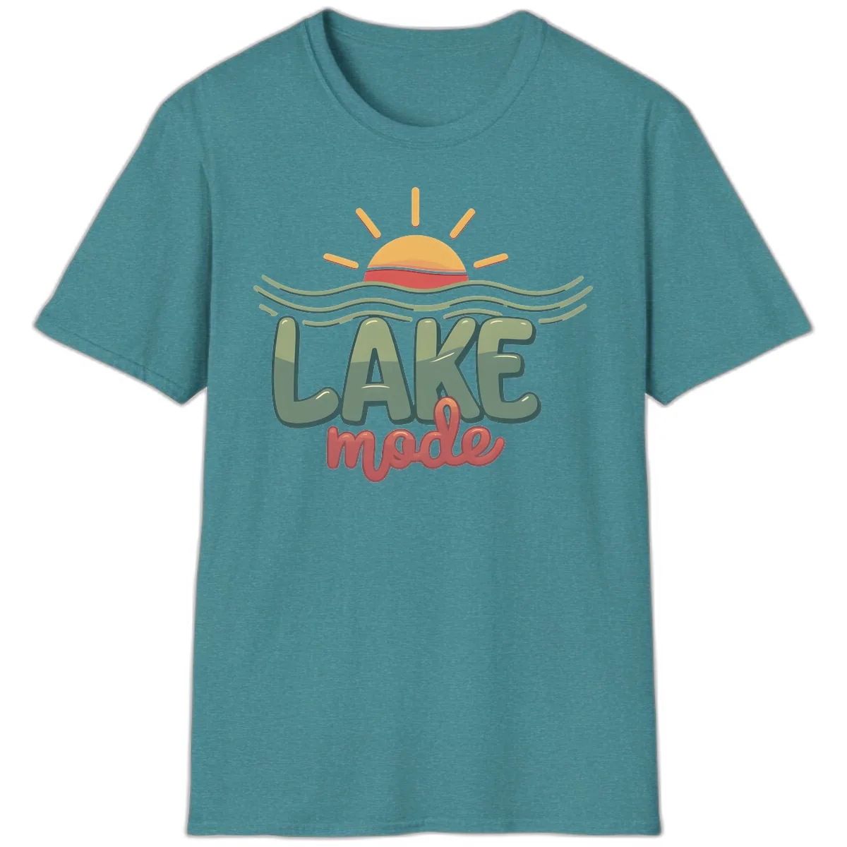 Lake Mode Sun and Waves T-Shirt in Heather Galapagos Blue