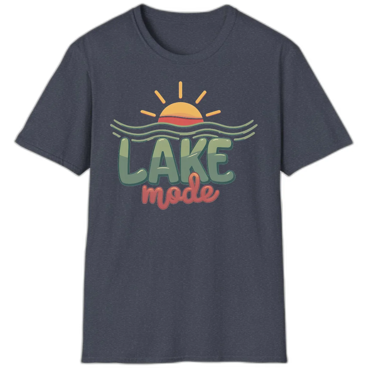 Lake Mode Sun and Waves T-Shirt in Heather Navy