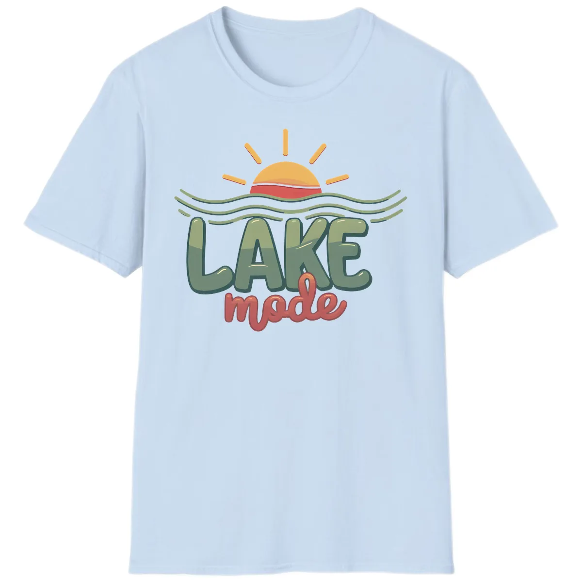 Lake Mode Sun and Waves T-Shirt in Light Blue