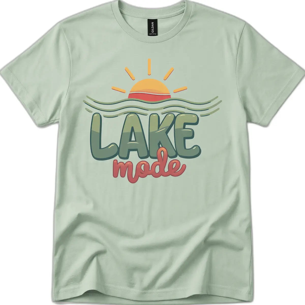 Lake Mode Sun and Waves T-Shirt in Sage