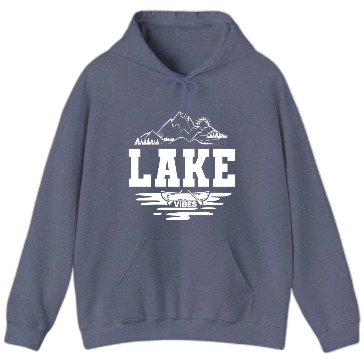 Lake Vibes Mountain Canoe Adventure Hoodie in Heather Navy