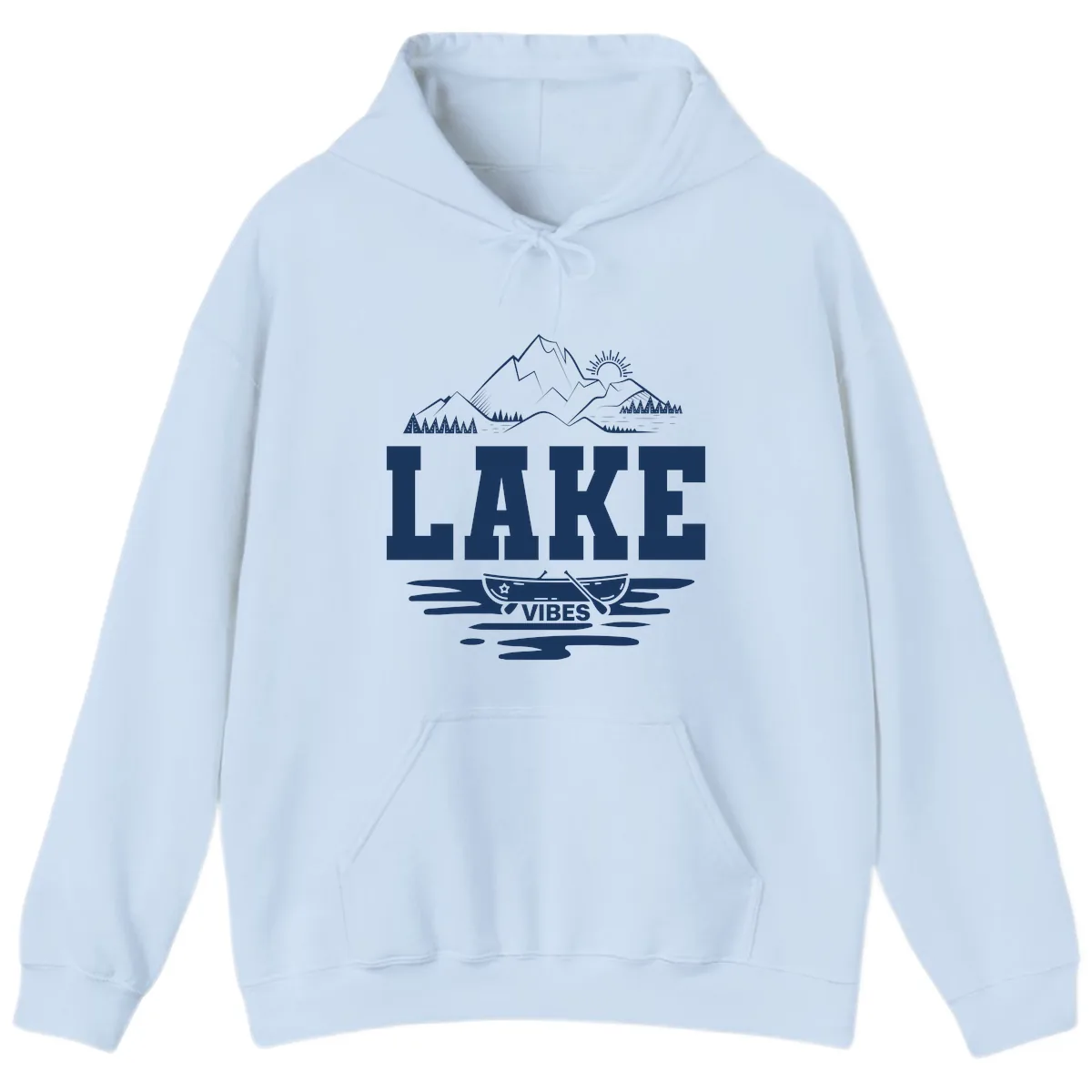 Lake Vibes Mountain Canoe Adventure Hoodie in Light Blue