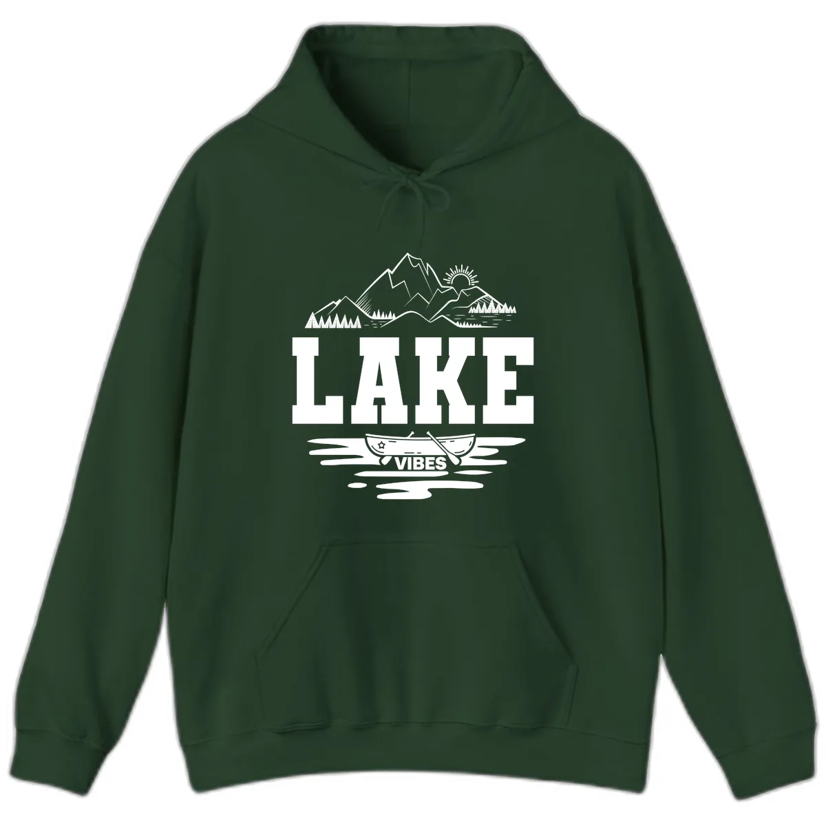 Lake Vibes Mountain Canoe Adventure Hoodie in Forest Green