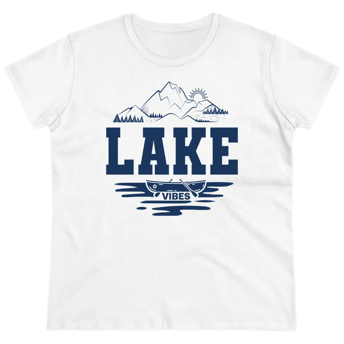 Lake Vibes Mountain Canoe Adventure Ladies Tee in White