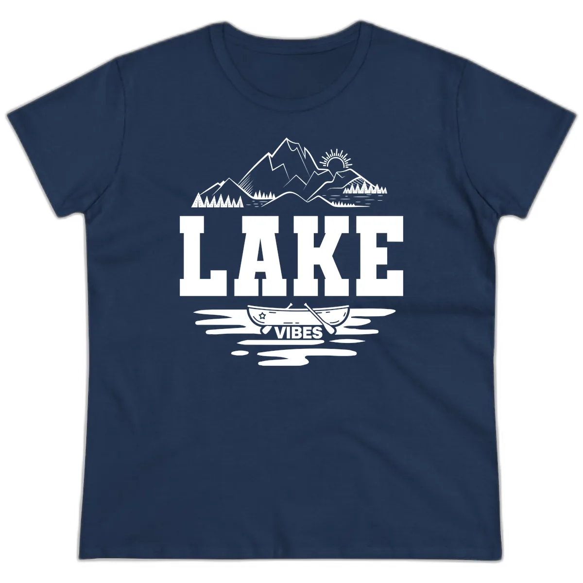 Lake Vibes Mountain Canoe Adventure Ladies Tee in Navy