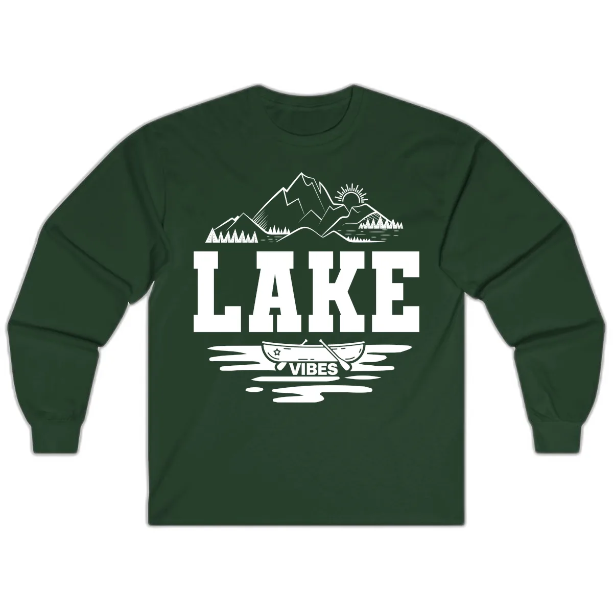 Lake Vibes Mountain Canoe Adventure Long Sleeve in Forest Green