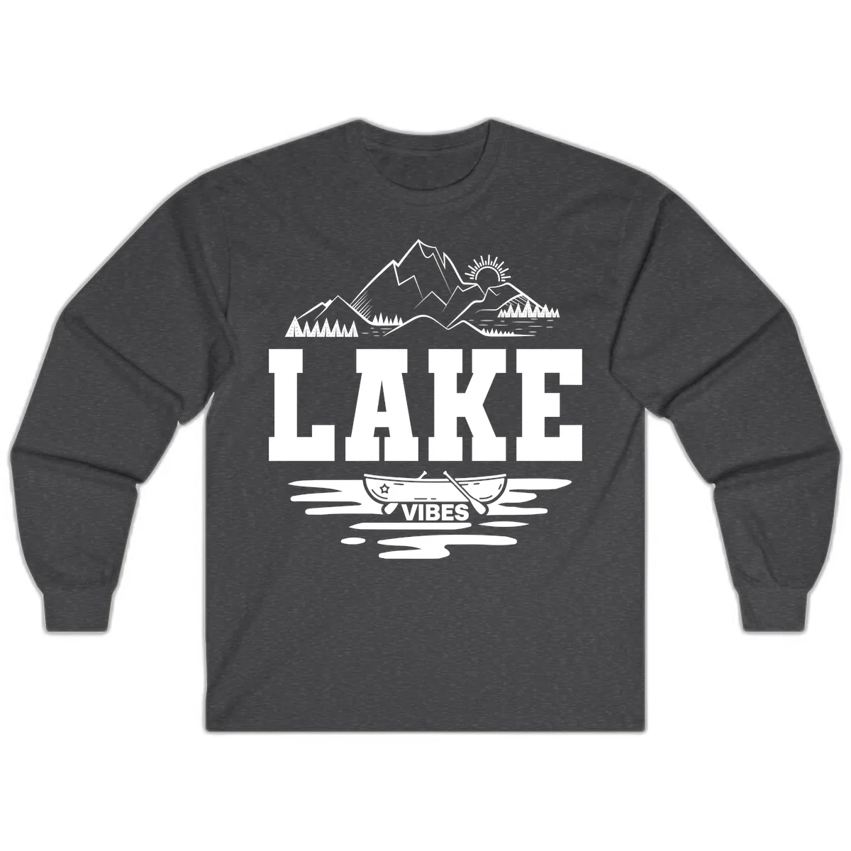 Lake Vibes Mountain Canoe Adventure Long Sleeve in Dark Heather