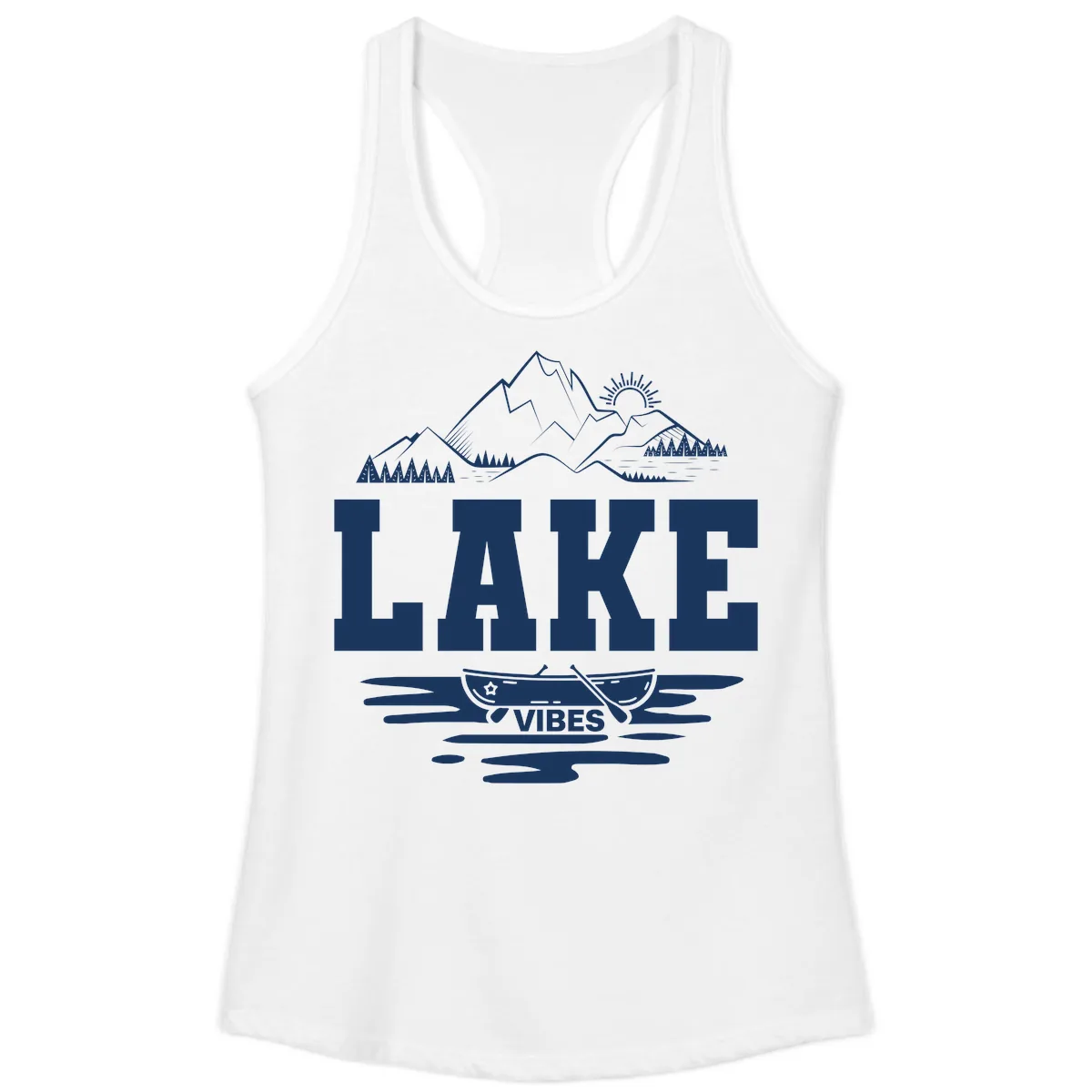Lake Vibes Mountain Canoe Adventure Ladies Tank in White