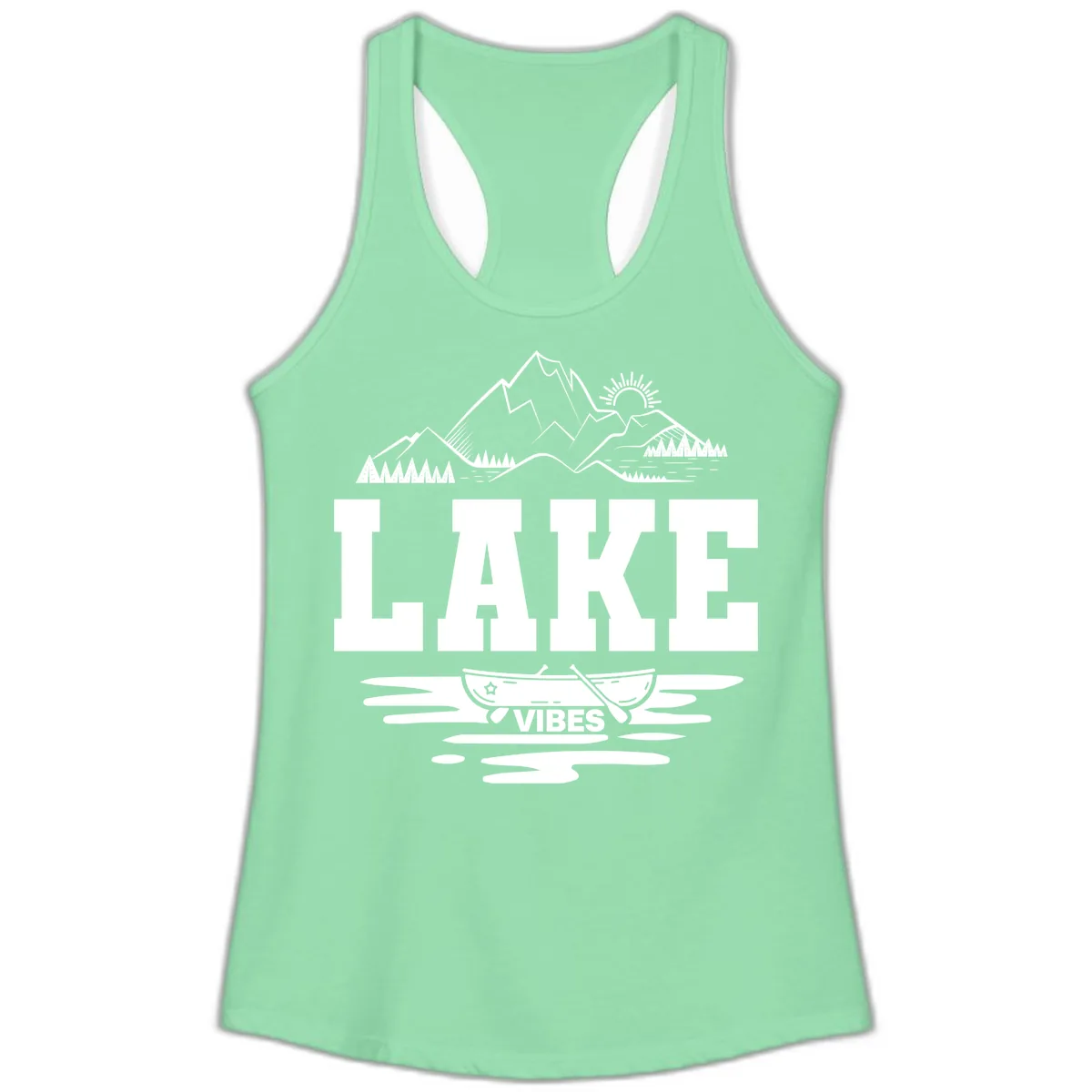 Lake Vibes Mountain Canoe Adventure Ladies Tank in Solid Mint