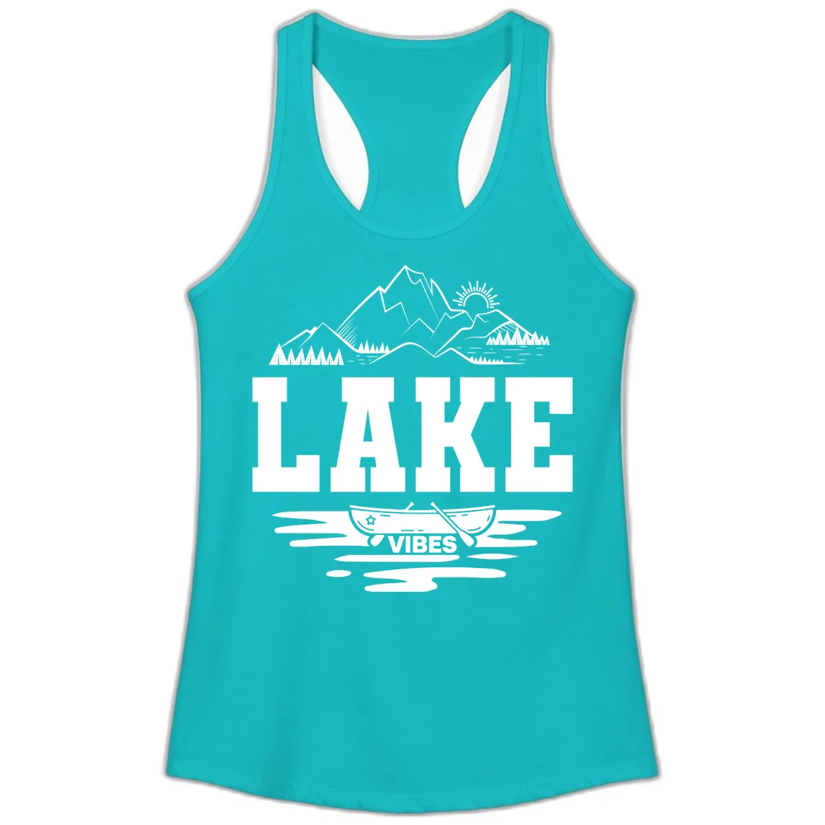 Lake Vibes Mountain Canoe Adventure Ladies Tank in Tahiti Blue
