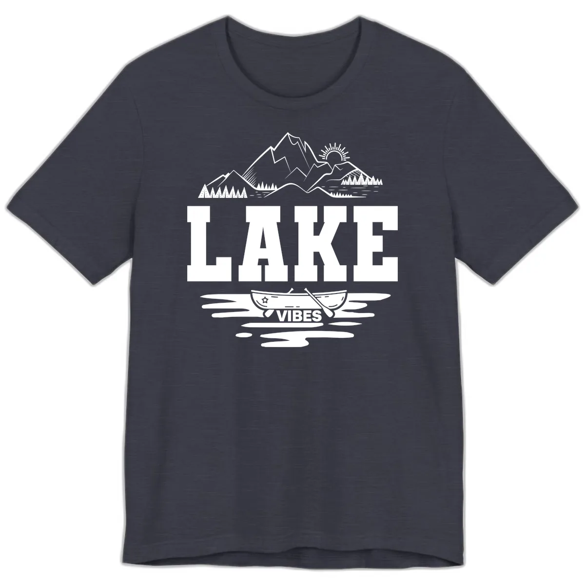 Lake Vibes Mountain Canoe Adventure Premium T-Shirt in Heather Midnight Navy