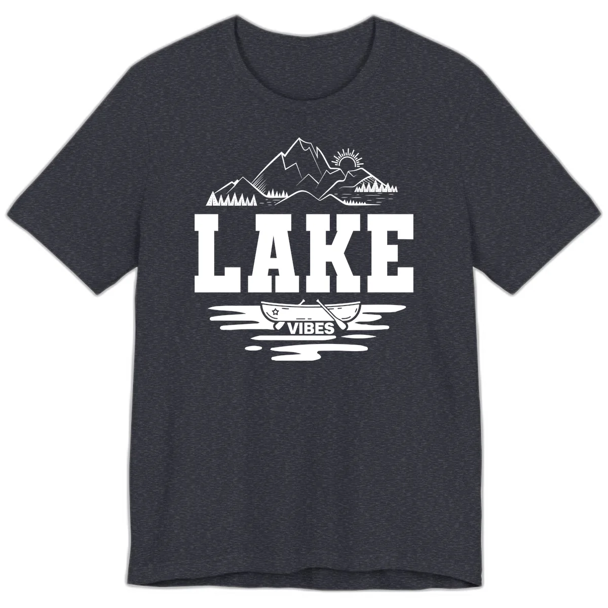 Lake Vibes Mountain Canoe Adventure Premium T-Shirt in Heather Navy