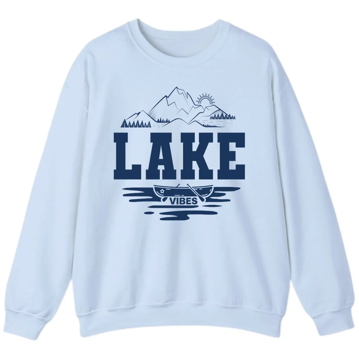 Lake Vibes Mountain Canoe Adventure Sweatshirt in Light Blue