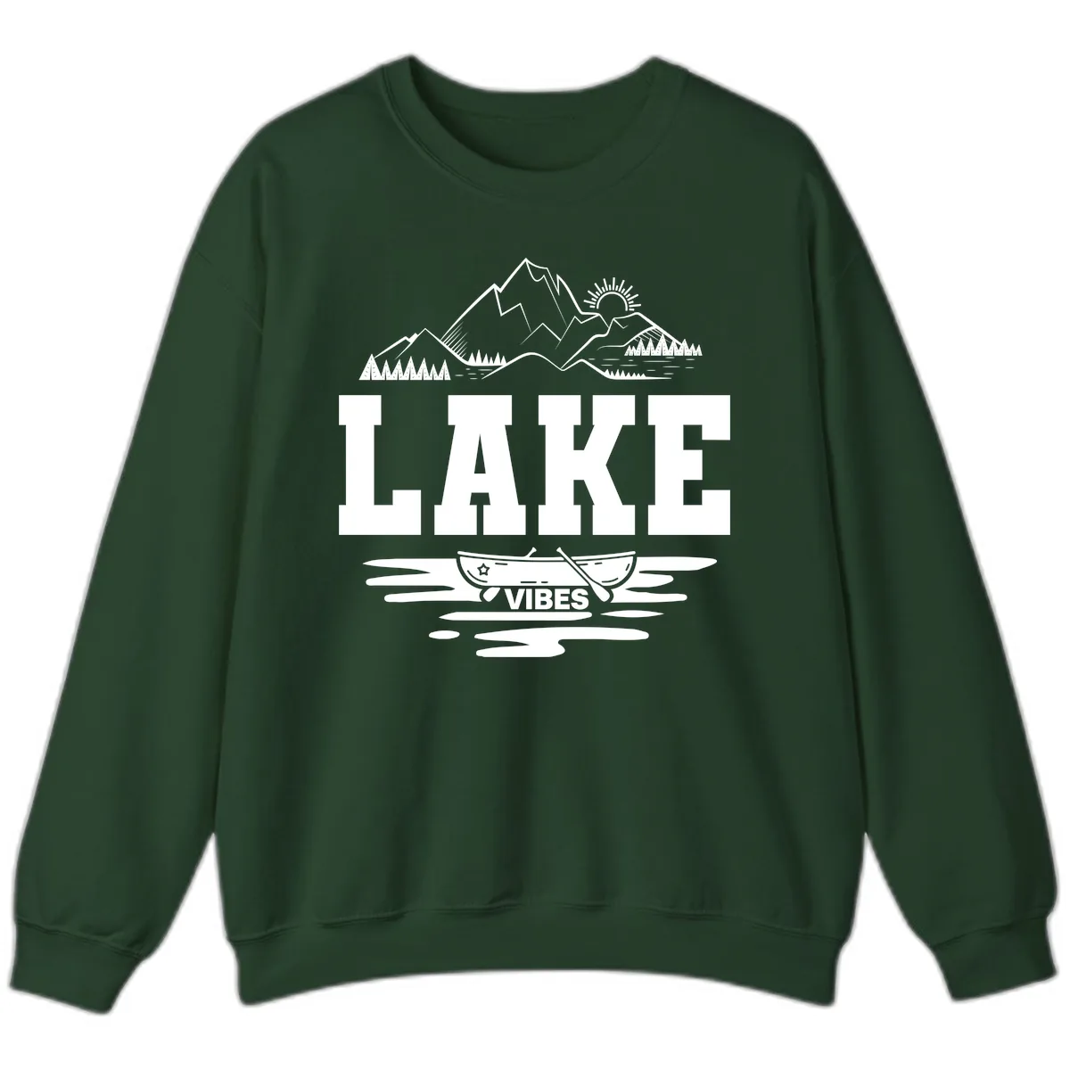 Lake Vibes Mountain Canoe Adventure Sweatshirt in Forest Green