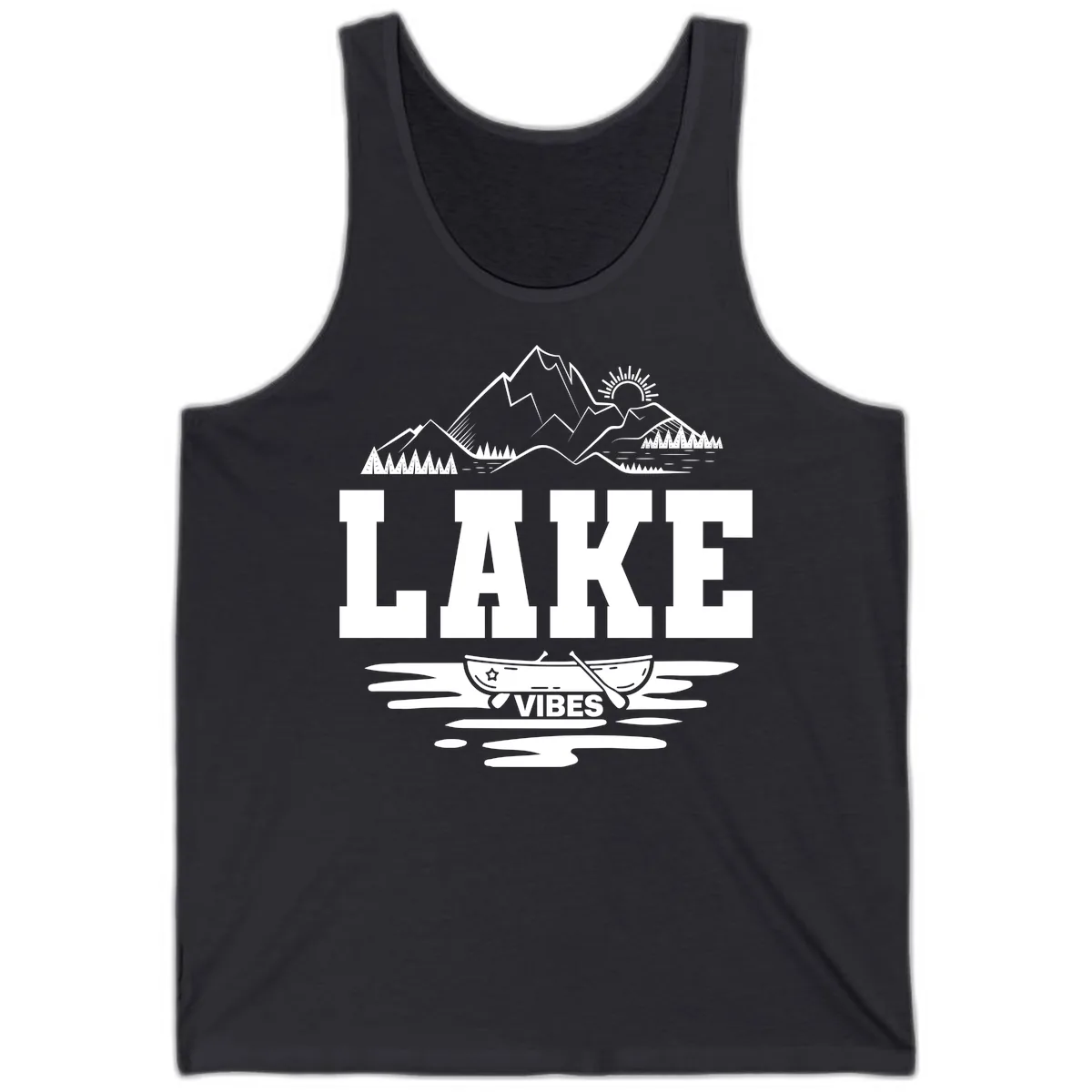 Lake Vibes Mountain Canoe Adventure Tank in Dark Grey