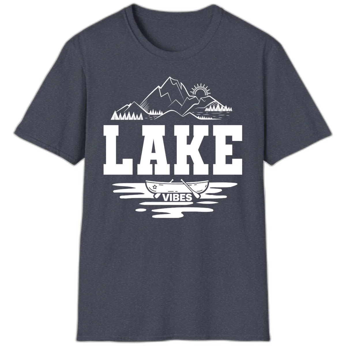 Lake Vibes Mountain Canoe Adventure T-Shirt in Heather Navy